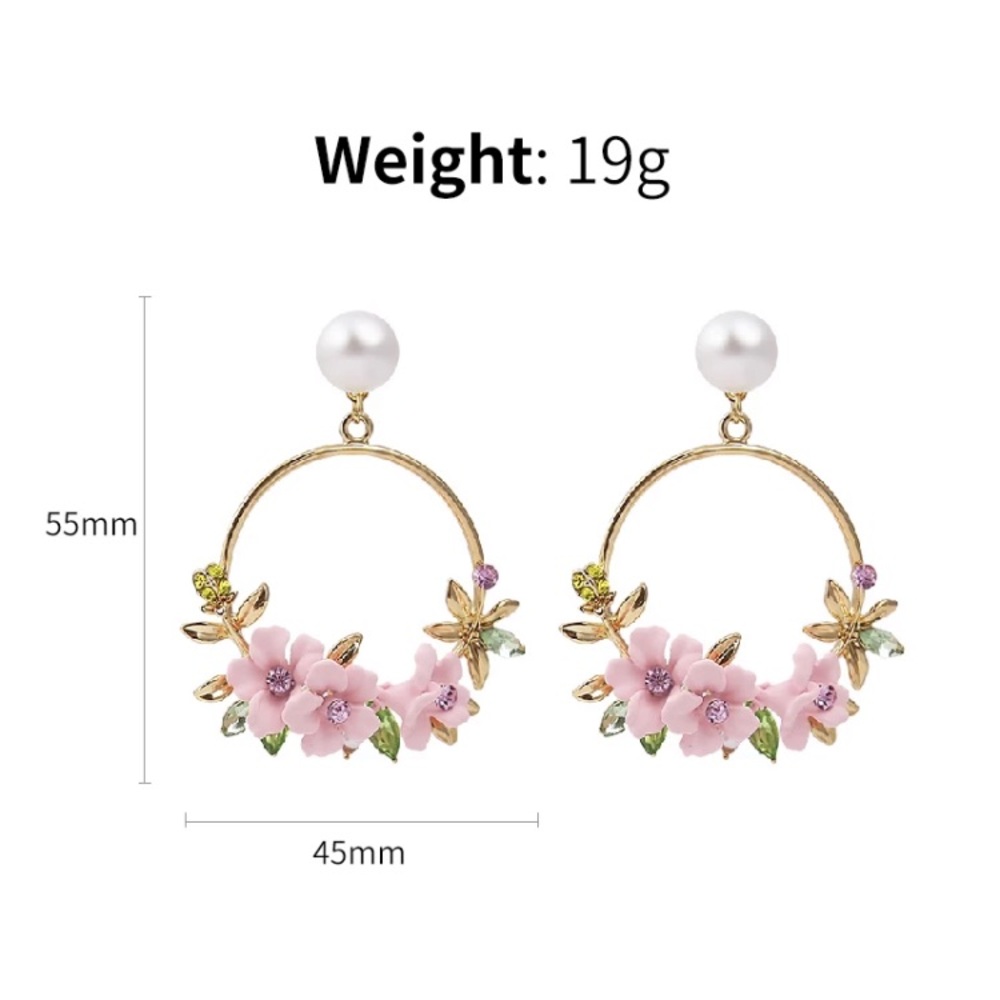 🌟 Beautiful Circle Pink Flowers Earrings - Picture 2 of 5